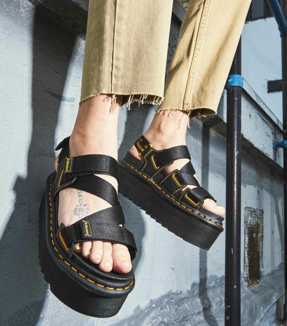 Dr. Martens Women's Sz 8 Kimber II Strappy Platform Sandals Black w/Gold Trim